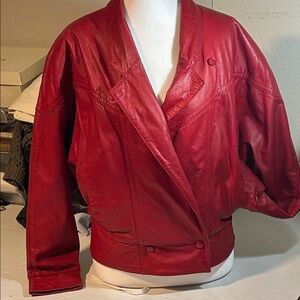 PELLE CUIR RED LEATHER VINTAGE WOMENS CROPPED JACKET SZ S